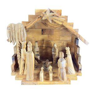 Bethlehem Village Nativity Scene Figural Made Of Wood West Bank Vintage Decor